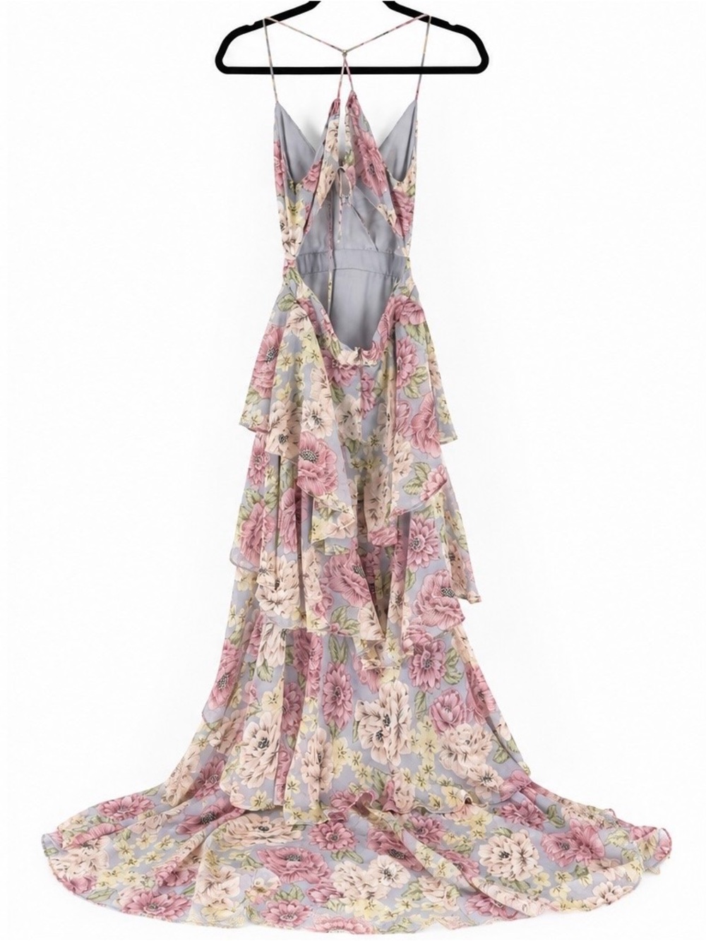 ASTR the Label Rosana Floral Tiered Ruffle Maxi Dress backless plunge - SizeXs - Picture 4 of 11